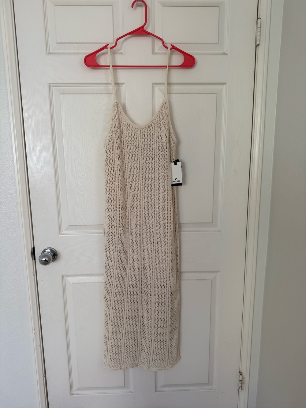 Rip Curl Cream Crochet Midi Dress with Spaghetti Straps